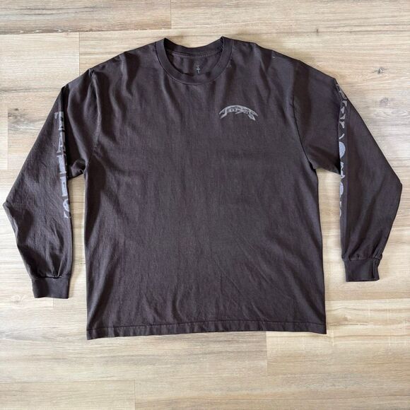 Travis Scott Jackboys 2 Brown Double Sided Long Sleee Shirt Size XL Hip Hop Rap - Picture 1 of 7